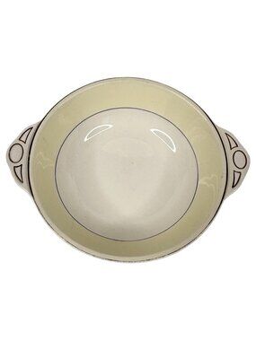 Vintage Johnson Brothers Pareek Pattern Serving Bowl Yellow Band Double Handles